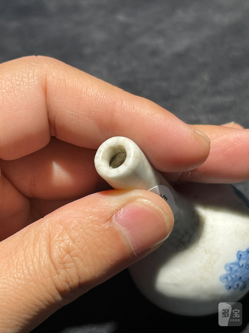 清晚期 浆胎青花狮子纹小天球瓶一对 - 图5